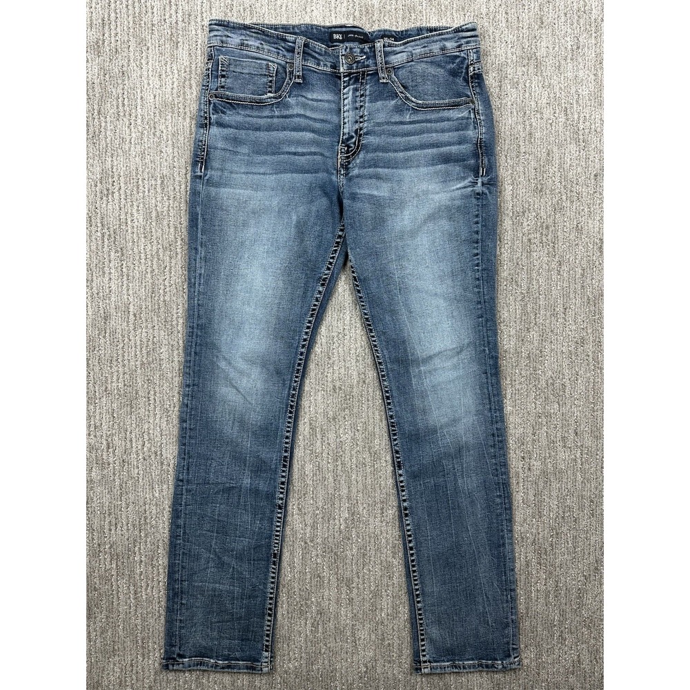 Buckle BKE Jake Straight Fit Jeans Stretch Denim 36x34 Mens Blue Thick Stitch